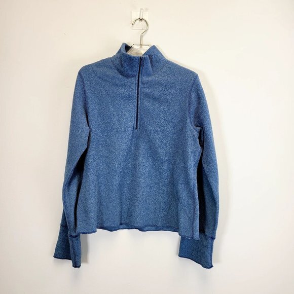 J. CREW Blue Gym Fleece Sweatshirt Top MEDIUM Quarter Zip Pullover Athleisure - Picture 1 of 7